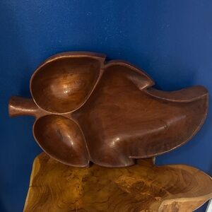 Vintage Handcrafted in Haiti Genuine Mahogany Wooden Leaf Serving Bowl